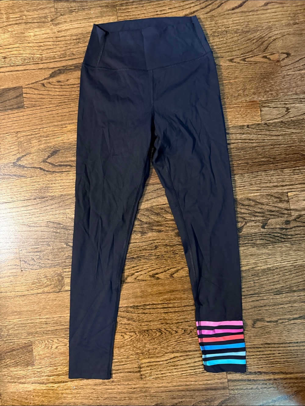 Addison Bay High-Waist Black Women's  Leggings with Colorblock Ankle Stripes